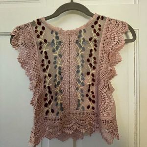 Bisoux Dotted Mesh Crop - Silverberry - Free People - Size Medium